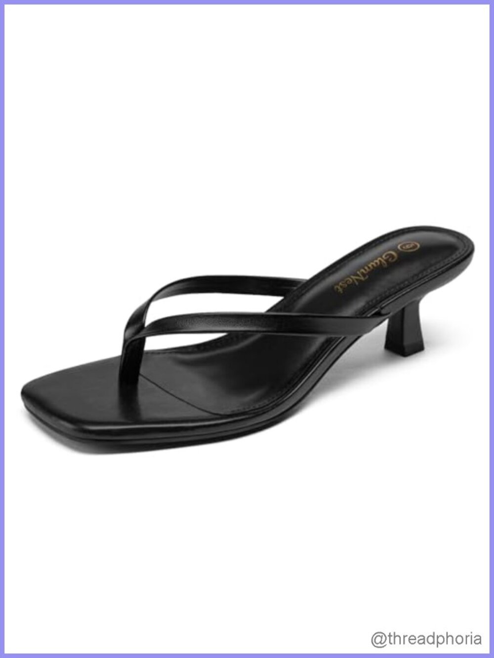 Women's Kitten Heel Square Toe Thong Sandals Slip On PU Leather